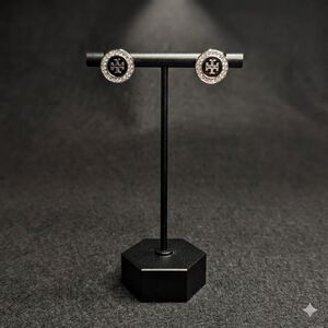 Tory Burch black & silver pave icon earrings